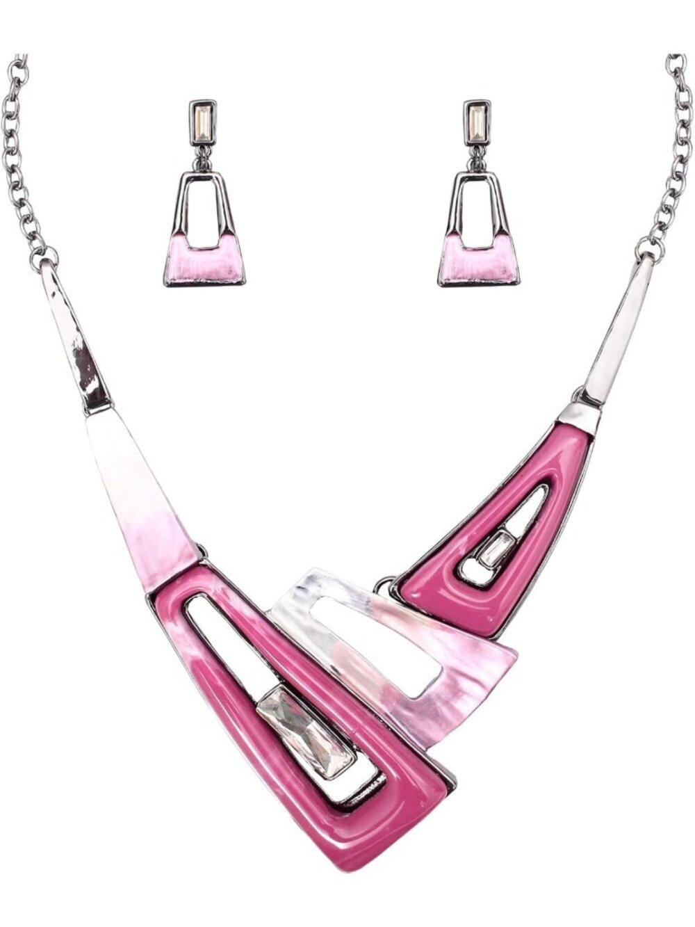 Bohemian Triangle Shell Collar Bib Necklace & Earrings Set - Statement Jewelry